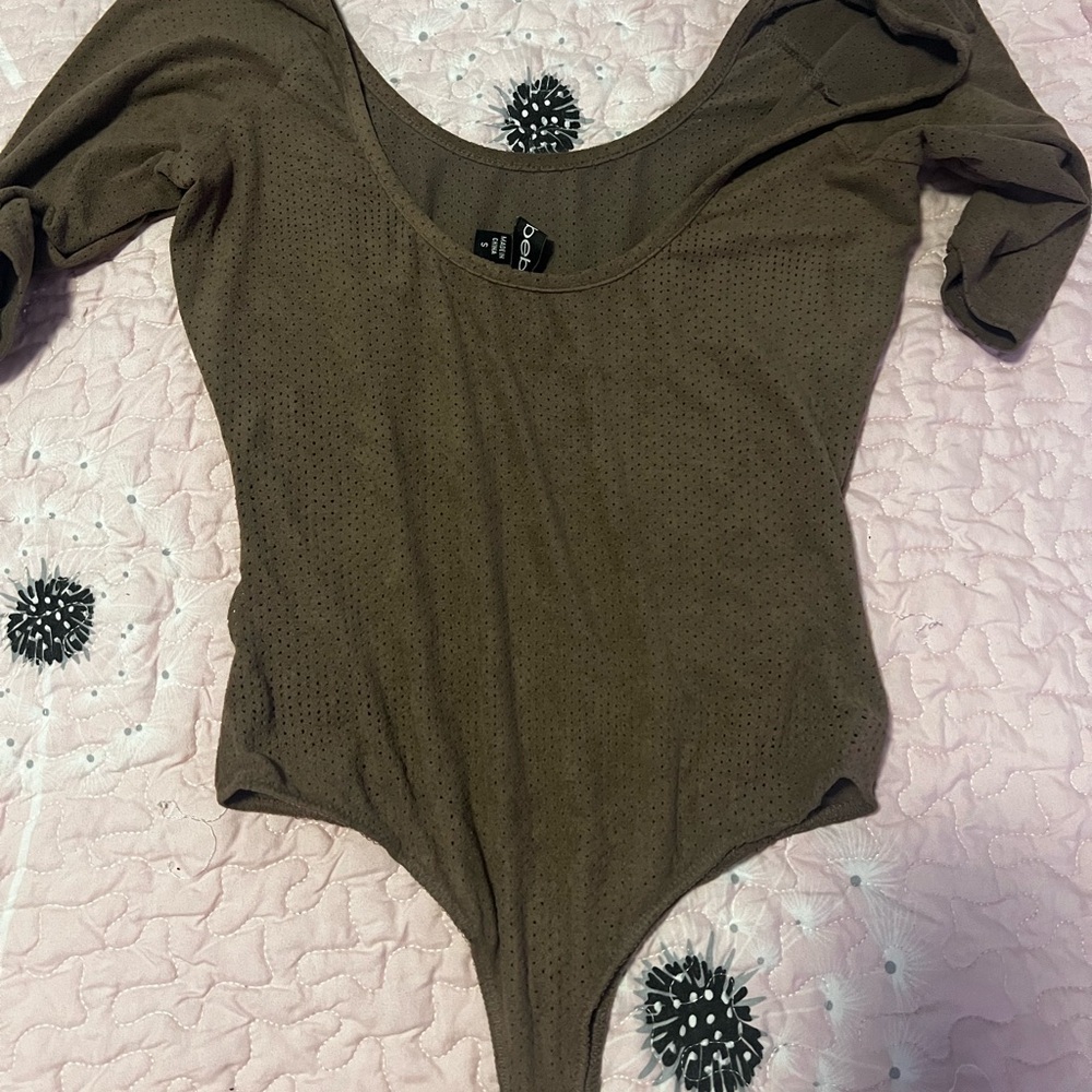 Brown Bebe small Perforated Scoop Neck Bodysuit